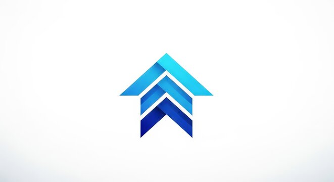 Abstract blue arrow logo design symbolizing upward trajectory, progress, and financial growth on white background.