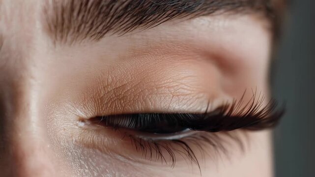 Close up view of human eye with long eyelashes in natural light showing details of the iris and pupil during a bright afternoon