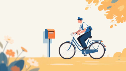 Fototapeta premium Delivery man riding bicycle near post box illustration