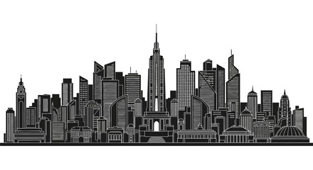 Obraz premium Modern City Skyline Silhouette Illustration, Urban Architectural Concept