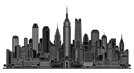 Fototapeta premium New York City skyline silhouette illustration in black and white