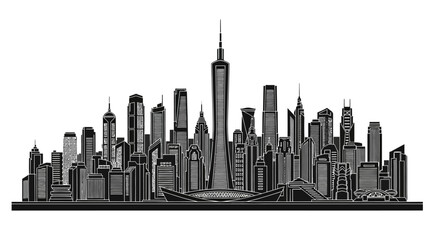 Obraz premium Black and white city skyline silhouette illustration