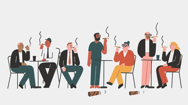 People smoking cigarettes and relaxing in cafe or lounge illustration