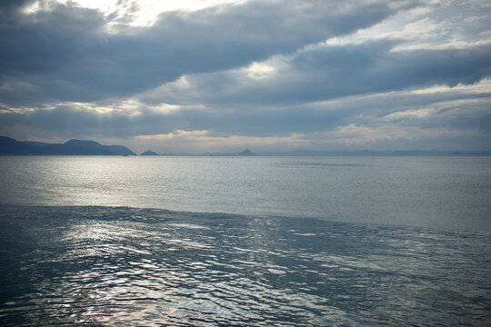 Dramatic tidal rip line in Seto Inland Sea during a summer late afternoon.