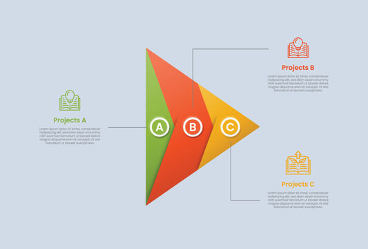 Pyramid base shape infographic with glossy gradient style with arrow shape with paper folding style squeeze with line pointer with three segment information