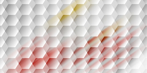 Abstract white hexagonal background with red and yellow light streaks