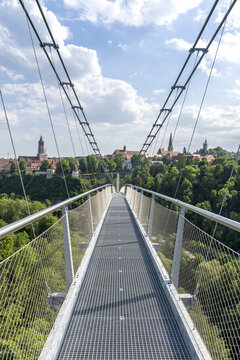 Suspension bridge Neckarline over Neckar river in Rottweil, Germany