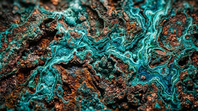 Macro Abstract Background of Oxidized Copper and Turquoise Mineral Texture