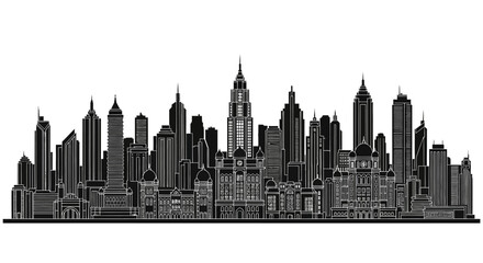 Obraz premium Detailed City Skyline Silhouette Illustration