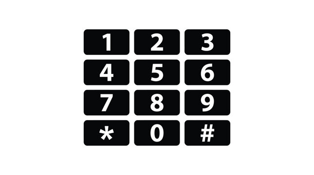 number keypad layout in black and white silhouette digits numeric buttons interface