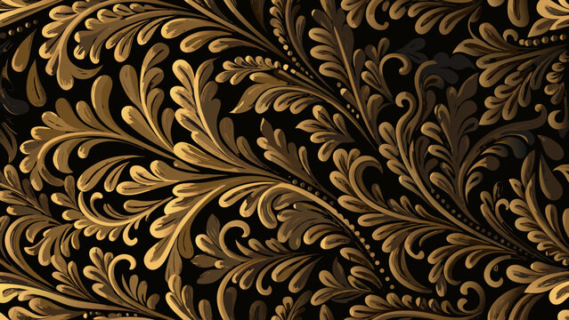 ornate floral ornament on black background pattern gold scrollwork baroque design vector illustration decorative artistic elegant luxury classical repeating motif texture
