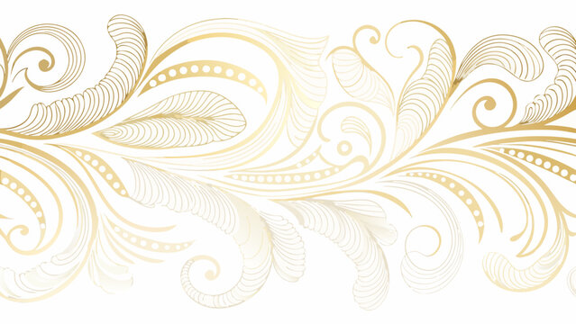 ornate floral ornament in gold and white vector style pattern scrollwork design decoration swirls curves leaves embellishment artistic elegant luxury background