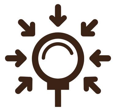 Brown arrows pointing in all directions around a circle symbol isolated on white background