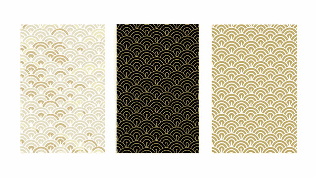 art deco scallop pattern swatches in gold and black vector design ornament graphic decoration modern retro geometric shapes background texture fashion