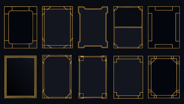 art deco gold frames on black background rectangular ornamental design pattern vector illustration graphic decoration border frame geometric shapes lines modern