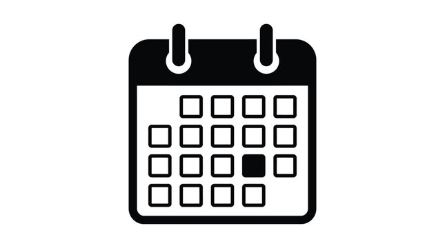 calendar grid with black squares silhouette white background icon date month year