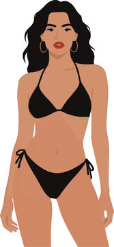 Summer Beach Fashion Woman in Bikini Flat Design Vector