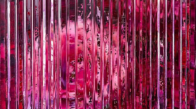 Intense dark pink floral abstract pattern filtered through heavily textured vertical glass lines with abstract