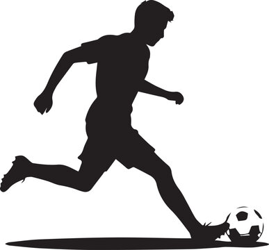 Football Player Running and Kicking Ball Silhouette Vector Illustration Isolated on White Background
