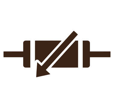 Brown dumbbell weightlifting icon with diagonal arrow pointing down  symbolizing decrease or loss