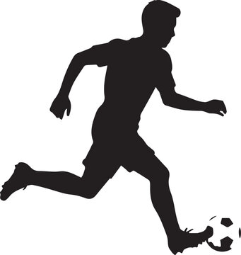 Football Player Running and Kicking Ball Silhouette Vector Illustration Isolated on White Background