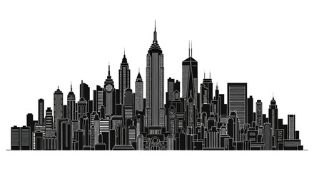 Fototapeta premium New York City skyline silhouette illustration, urban cityscape vector