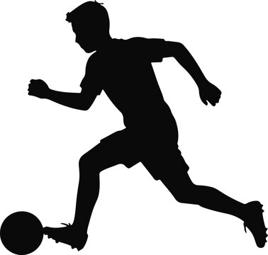 Football Player Running and Kicking Ball Silhouette Vector Illustration Isolated on White Background