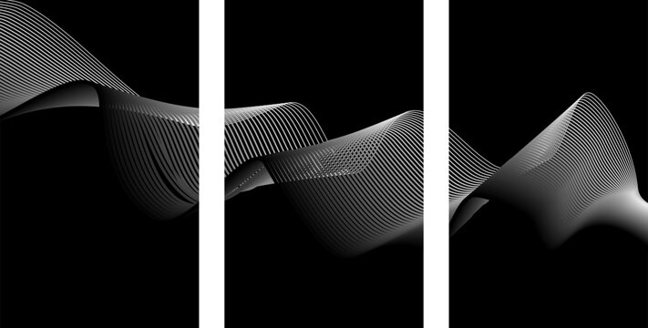 Minimalist monochrome wave art triptych with abstract monochrome triptych minimalist geometric background sculptural