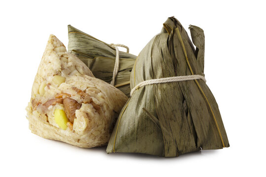 Zongzi or Bacang is a sticky rice dumpling wrapped in bamboo leaves on a transparent background