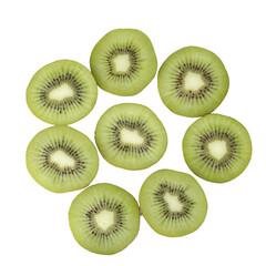 Fototapeta premium Whole kiwi fruit and round slices isolated on a transparent background