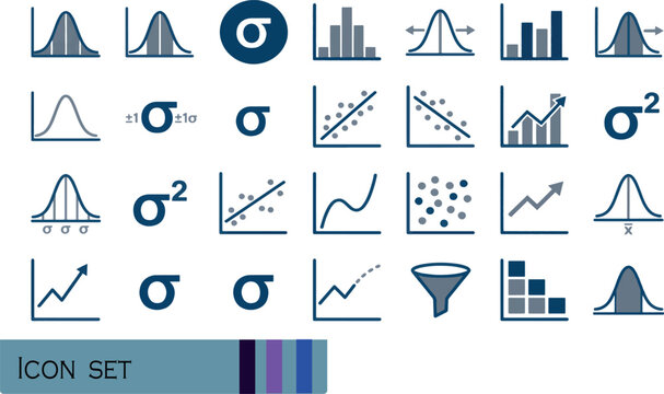 Print Business Statistics and Mathematical Graph Icons - Minimalist Vector Data Science Pack for Standard Deviation Analytics and Variance Charts