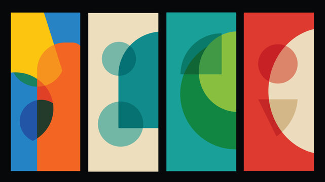 Set of abstract minimalist geometric circle and semi circle compositions.
