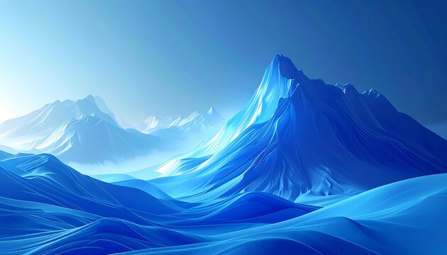 Ethereal Blue Mountain Peaks Rising Across Frozen Abstract Landscape
