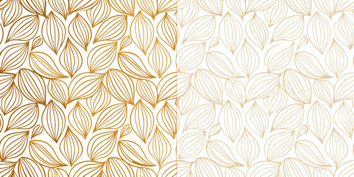 seamless pattern of stylized elongated leaves in gold and beige vector ornament design graphic background decorative artistic modern elegant abstract nature