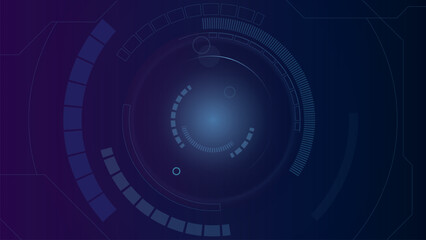 Fototapeta premium a dark, futuristic abstract background with a glowing blue central circular element and tech-inspired concentric rings and segments