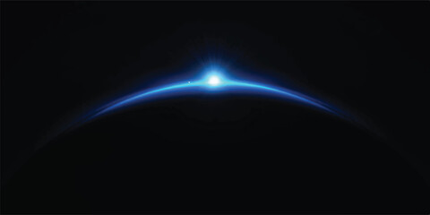 Abstract blue light glowing arc horizon against deep black background with abstract background technology mystical astronomy radiance infinity universe illumination artistic © jr graphics
