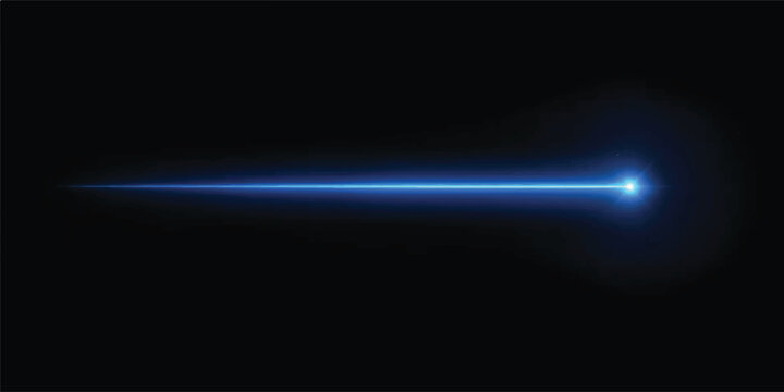 Horizontal glowing blue laser beam streak on black background with horizontal abstract technology background electric radiance illumination intensity supernova dimension