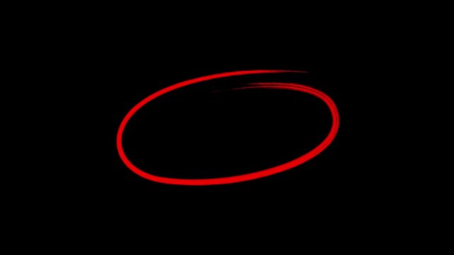 Animated red hand-drawn oval circle graphic drawing video. Highlighting text and important information elements animation in transparent alpha background