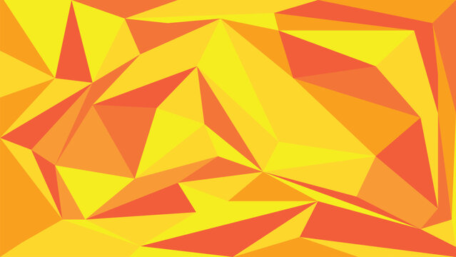 a vibrant, faceted geometric abstract background composed of intersecting triangles and polygons in warm shades of yellow, orange, and coral