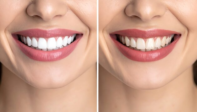 A woman's smile with two different sets of teeth