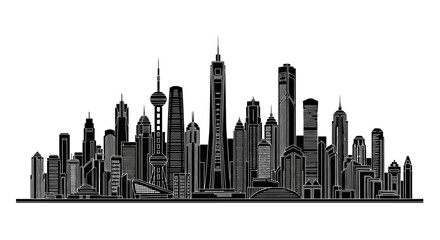 Fototapeta premium Shanghai Skyline Silhouette Illustration, Modern Cityscape Vector