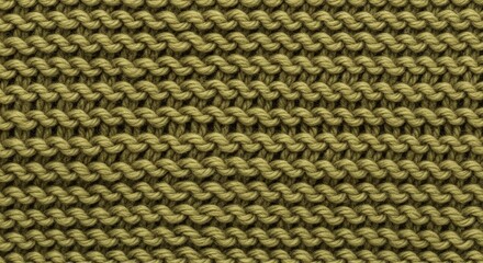 Fototapeta premium Close-up view of olive green knitted fabric showing garter stitch texture and repetitive pattern.