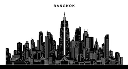 Fototapeta premium Bangkok city skyline silhouette, modern urban architecture vector
