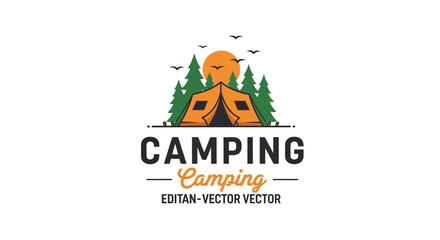 Fototapeta premium Camping Adventure Logo Vector Design with Tent and Forest