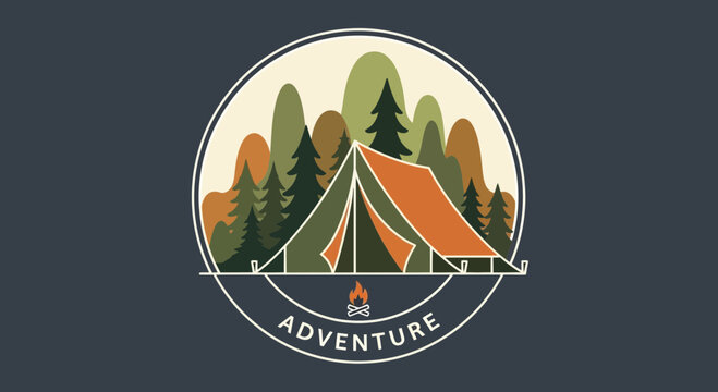 Camping Adventure Emblem with Tent and Forest Badge Design