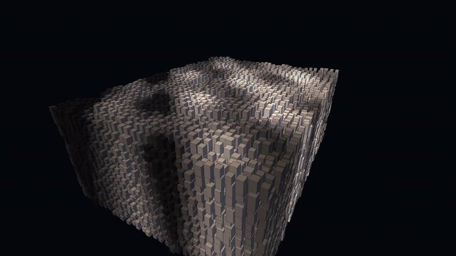 Abstract generative grid animation - seamless 4K loop. 3D geometric boxes pulse with data-driven displacement. Technology and data visualization background.