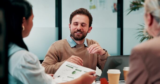 Finance, manager or team in firm with meeting, budget analysis or evaluation of funding strategy. Discussion, people or data analyst with paper, metric review or forecast plan in investment proposal.