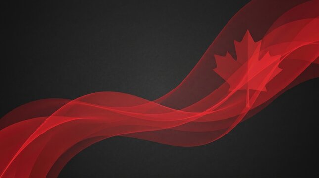 Canada Day Red canadian maple leaf design with flowing ribbon effect on dark background illustration
