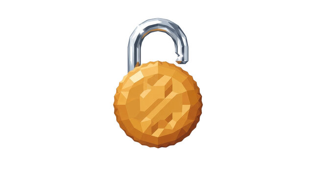 Low poly 3d model of round cracker biscuit lock on simple white png background.