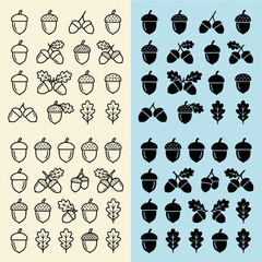 A collection of various acorn and oak leaf vector icons © Irfan